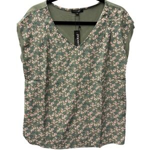NWT Papermoon Floral Blouse Button Back V-Neck Olive Green Top Size S‎